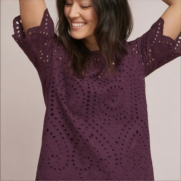 Porridge Tops - Anthropologie Porridge Women’s Short Sleeve Eyelet Lace Top In Size M